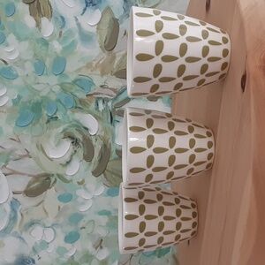 Starbucks 2010 Green Floral White Handless New Bone China Tea Cups 8 oz Set of 3